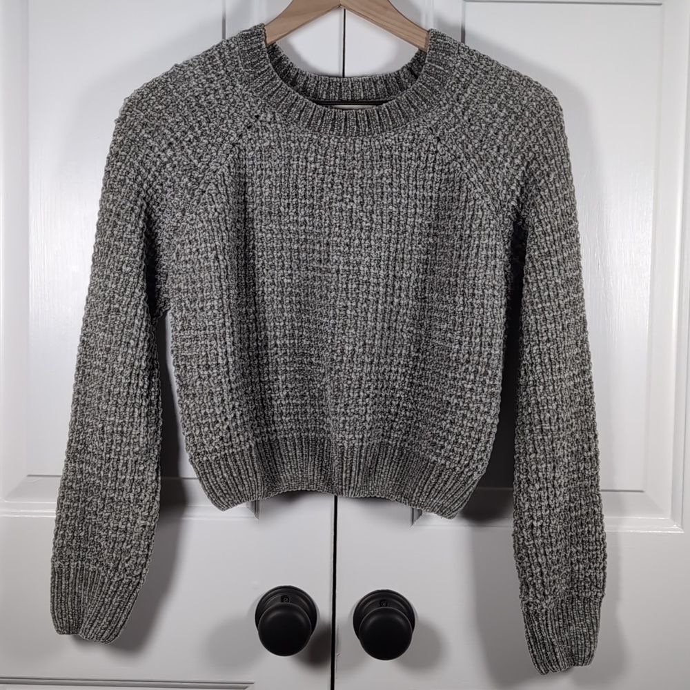 Altar'd State grey chunky knit cropped crewneck sweater soft cozy pullover top